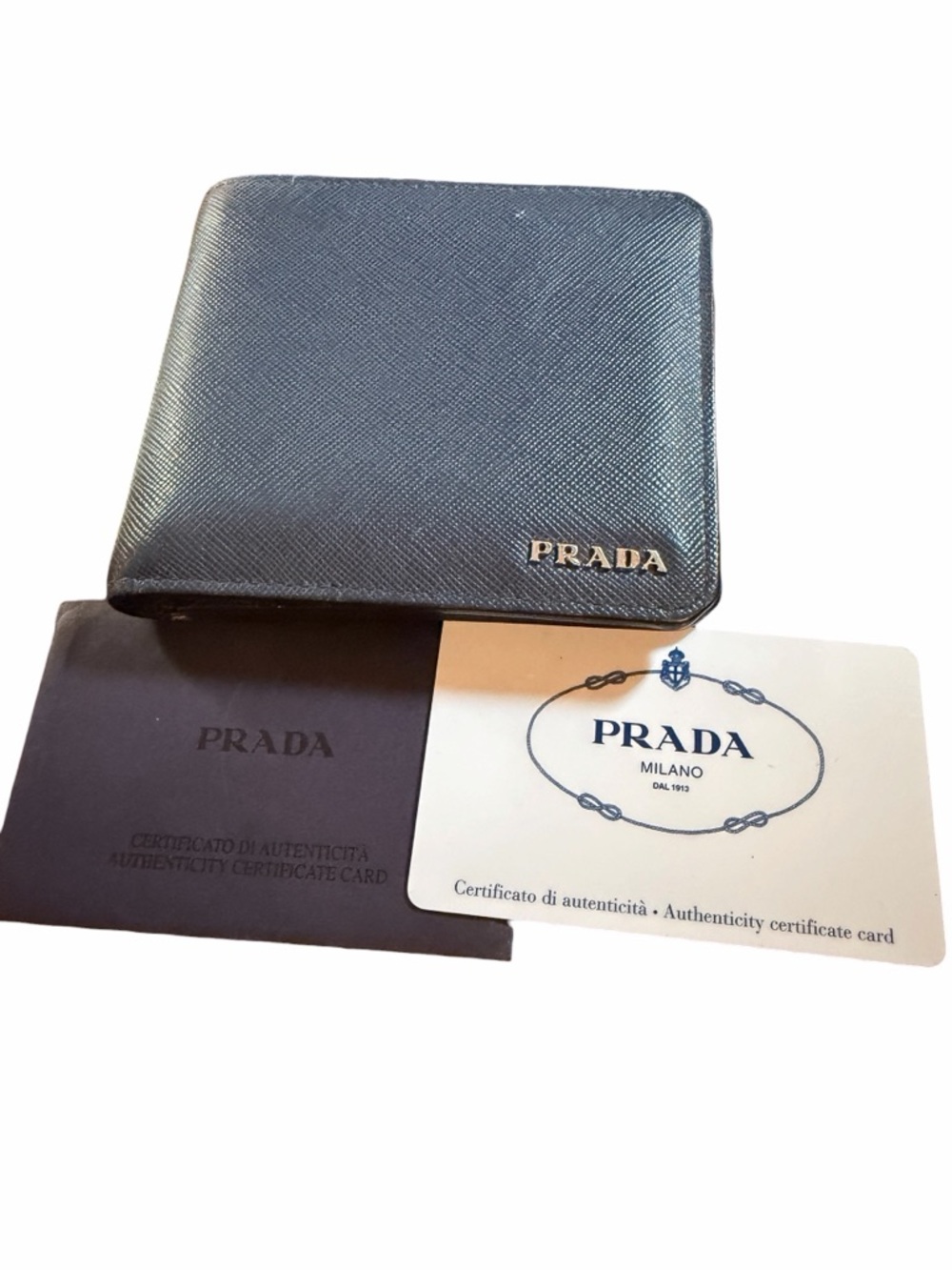 PRADA Saffiano Corner Bifold Wallet - Baltico Navy w/ Authenticity Card - Picture 7 of 8